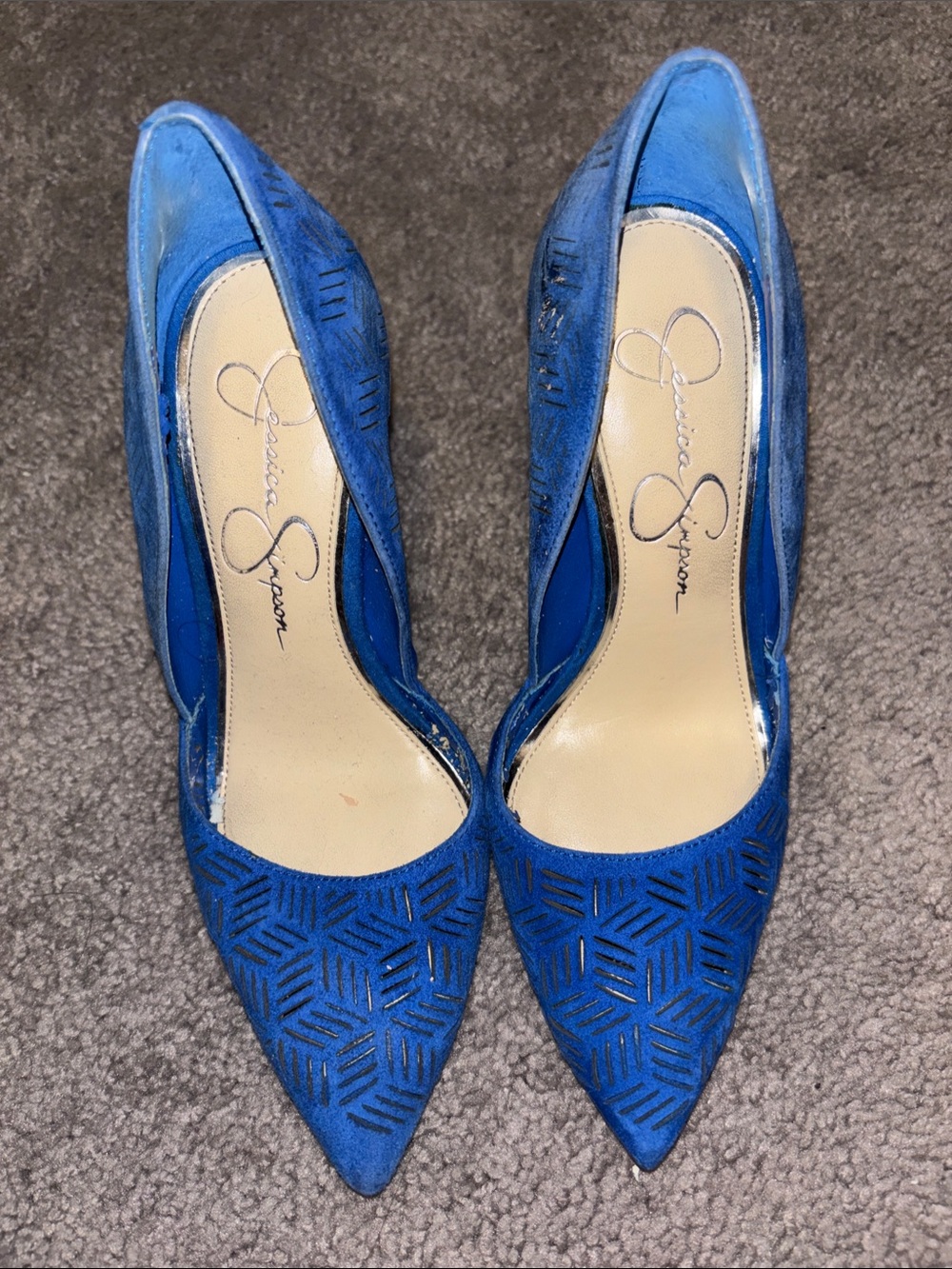 Jessica Simpson Royal Blue Pointed-Toe Laser-Cut Suede Pumps